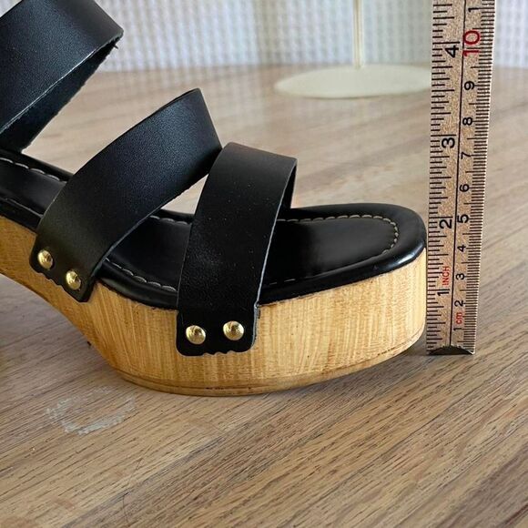 Steve Madden Black Leather Wood Block Heel Strappy Platform Heels Sandals Size 8 - Picture 8 of 8